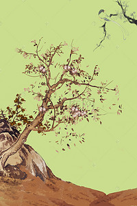 背景图纯色背景图片_山坡上的桃树海报背景图