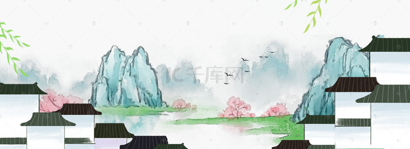 中国风建筑古典徽式建筑水墨背景