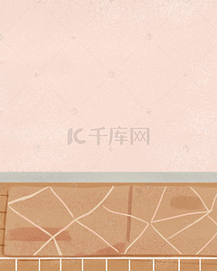 手绘卡通粉色墙壁黄色大理石室内背景图