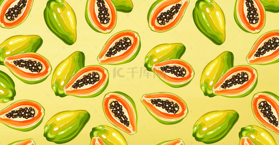 卡通手绘木瓜季节水果促销海报背景