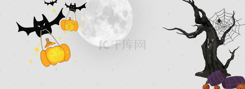 万圣节背景图片_万圣节南瓜灯女巫帽展板banner