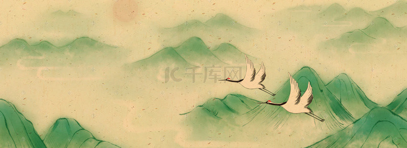 中国风手绘场景古风水墨banner