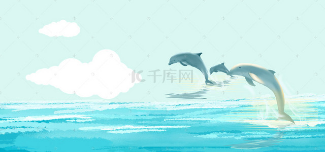 手绘鲸鱼背景图片_手绘海豚温馨Banner海报背景