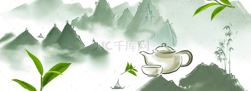 新茶春茶背景图片_茶叶大气手绘中国风banner