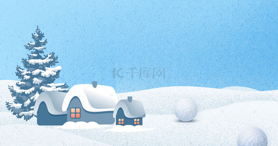 你好十二月背景图片_你好十二月手绘冬季村庄蓝色banner