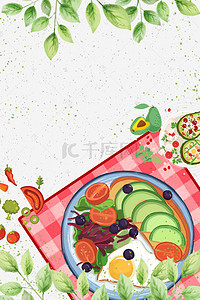拉绿色背景图片_水果沙拉餐饮海报背景模板