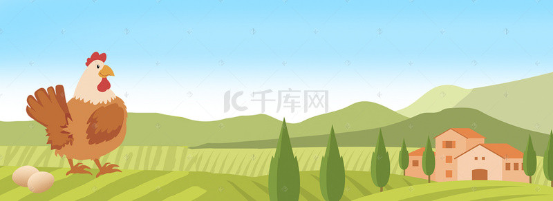 农场桃树背景图片_绿色生态养鸡农场背景素材