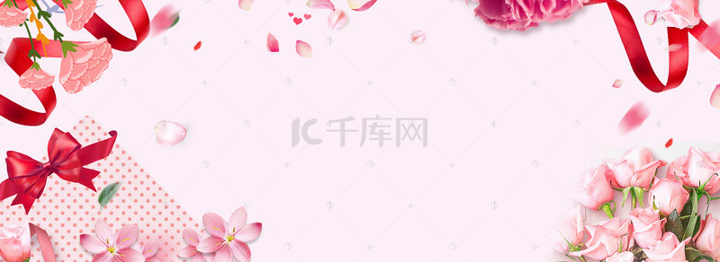 彩带花朵背景图片_512母亲节清新花朵海报背景