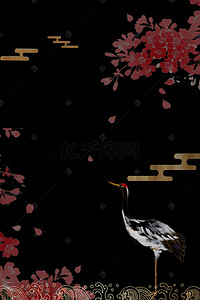 日式背景背景图片_日式和风红色花卉背景