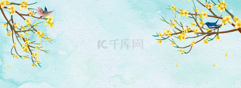 banner淡雅背景图片_花鸟小清新暖色海报banner背景