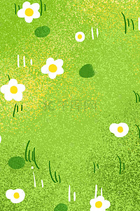 绿色草地白色小花卡通背景
