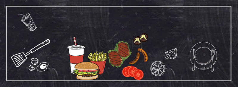 海报模板背景图片_卡通美食西餐汉堡banner海报