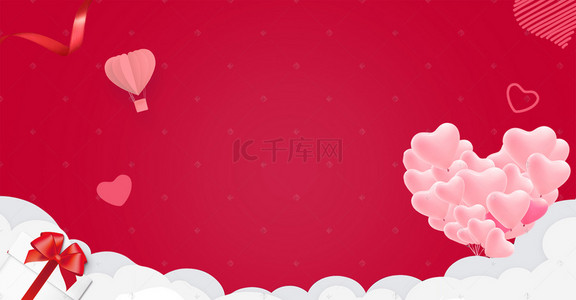 红色热气球背景图片_214情人节爱心气球热气球礼物海报