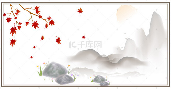 中国古典框背景图片_中国风水墨山画边框背景