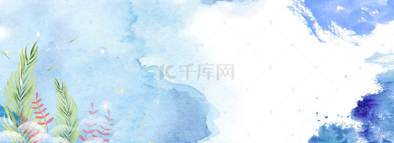 手绘蒲公英背景图片_小清新蓝绿色水彩手绘banner