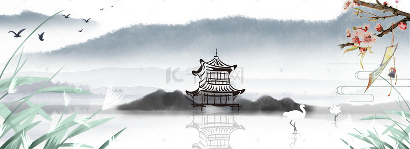 banner白露背景图片_水墨白露节气banner背景