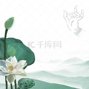 电商白色主图背景图片_白色荷花中国风佛教宗教用品PSD分层主图