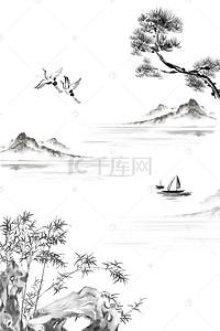 装饰画中式背景图片_中国风山水意境装饰画