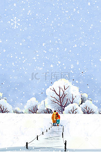 大雪背景图片_情侣冬季雪天赏雪图
