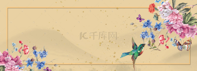 中国风复古花鸟花卉清新banner