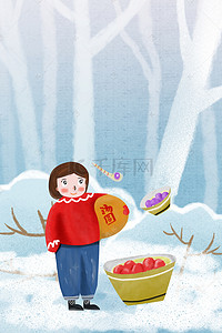 元宵促销背景图片_元宵节创意食品插画海报