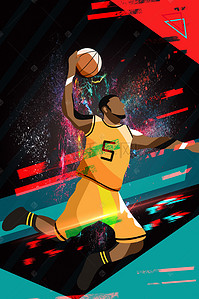 篮球比赛背景图片_体育运动几何渐变篮球争霸赛宣传海报