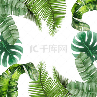 手绘海报背景图片_热情热带雨林植物