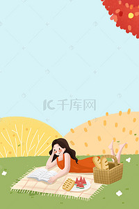 促销立春背景图片_立春之郊游女孩插画海报