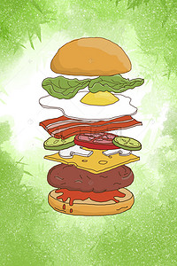 手绘水彩卡通汉堡快餐店菜单背景素材