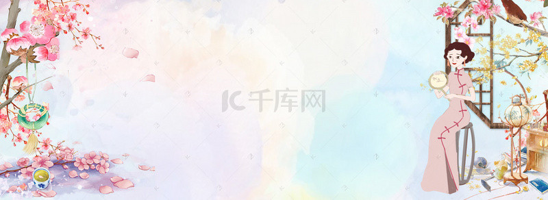 三八妇女节背景图片_中国风彩绘妇女节女王节背景