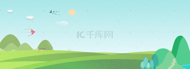 蓝天背景图片_卡通简约绿色banner背景