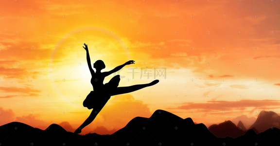 舞蹈社团背景图片_创意合成夕阳下跳舞的女孩剪影背景