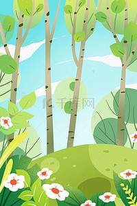 春天绿色植物手绘背景图