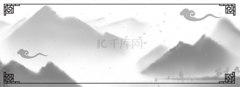 中国风水墨背景图片_水墨灰色复古中国风banner