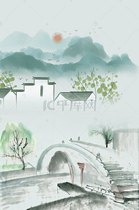中国风江南水墨画海报背景素材
