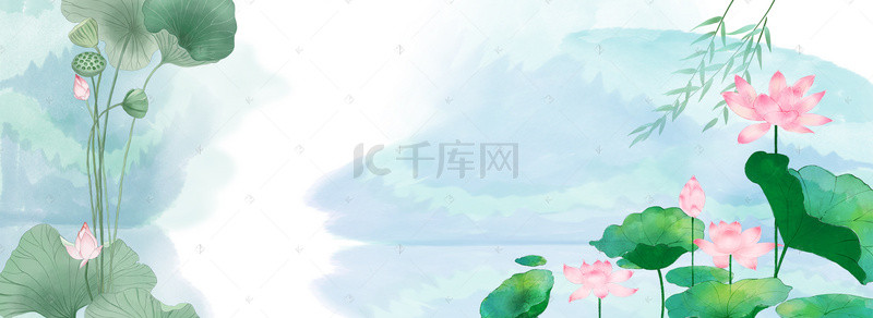 banner荷叶背景图片_柳树春分清新绿色banner