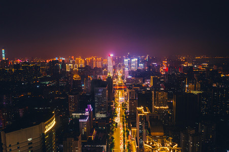 武汉城市夜景夜晚建筑夜景中南路航拍摄影图配图