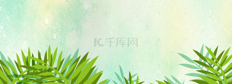 小清新树叶素材背景图片_卡通手绘渐变绿色banner背景