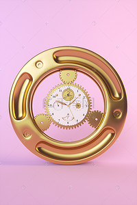 金色机械齿轮时间手表创意组合背景图