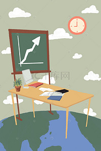 手绘桌子背景图片_手绘卡通商务办公场景海报