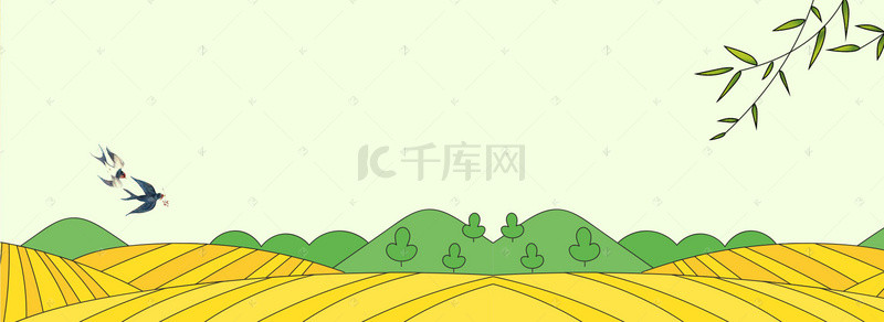 唯美麦田背景图片_芒种金色麦田树林banner