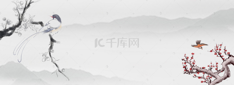 桃花水墨风背景图片_中国风桃花水墨背景banner
