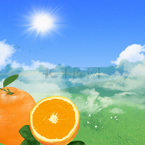 小清新橙子背景促销主图