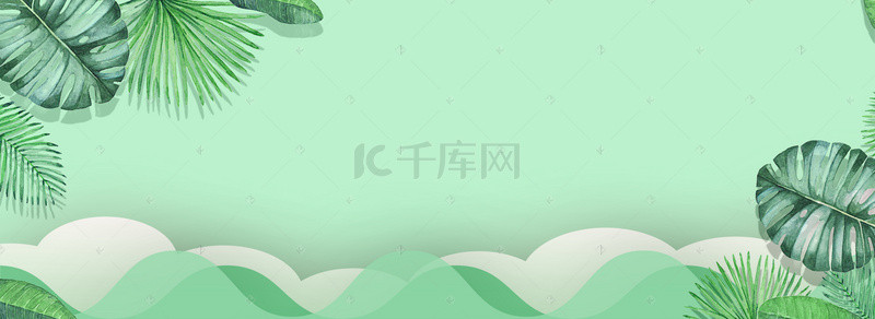 盛夏文艺小清新背景图片_夏天文艺小清新绿叶手绘绿色背景