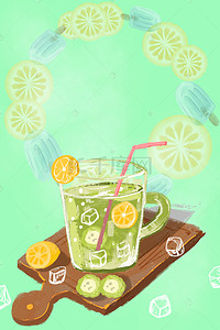 西瓜汁素材背景图片_清凉一夏夏季饮品海报背景素材
