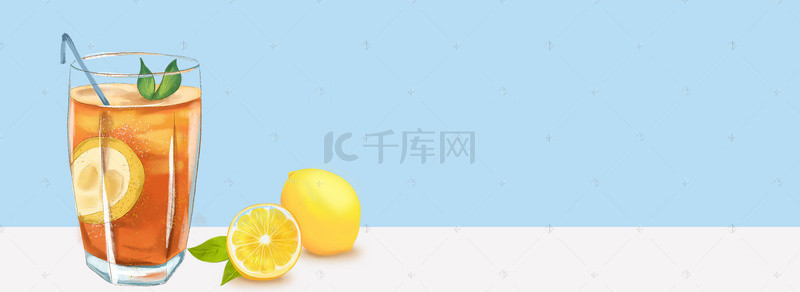 夏天饮料促销海报背景图片_饮品简约蓝色海报背景banner