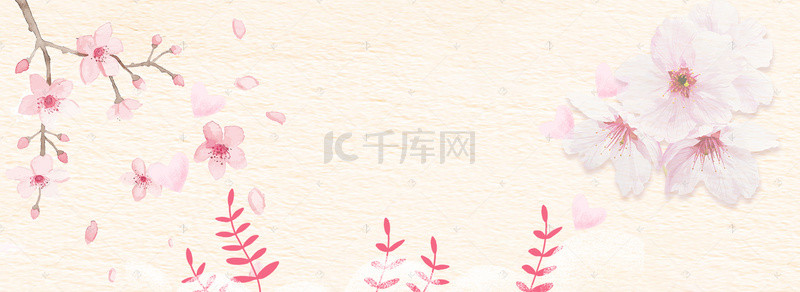 浪漫背景桃花背景图片_樱花节文艺简约云朵房屋黄banner