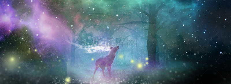 森林唯美背景背景图片_森林中的星光鹿唯美背景