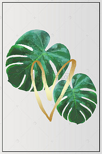 简约绿色树叶边框背景图片_ins风简约绿色树叶爱心手绘海报背景