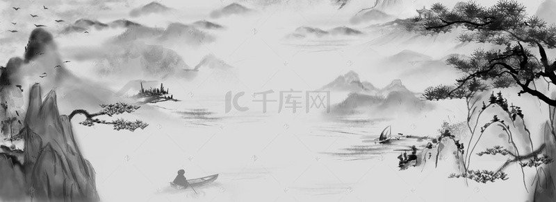 中国风山水甲天下经典水墨黑白背景